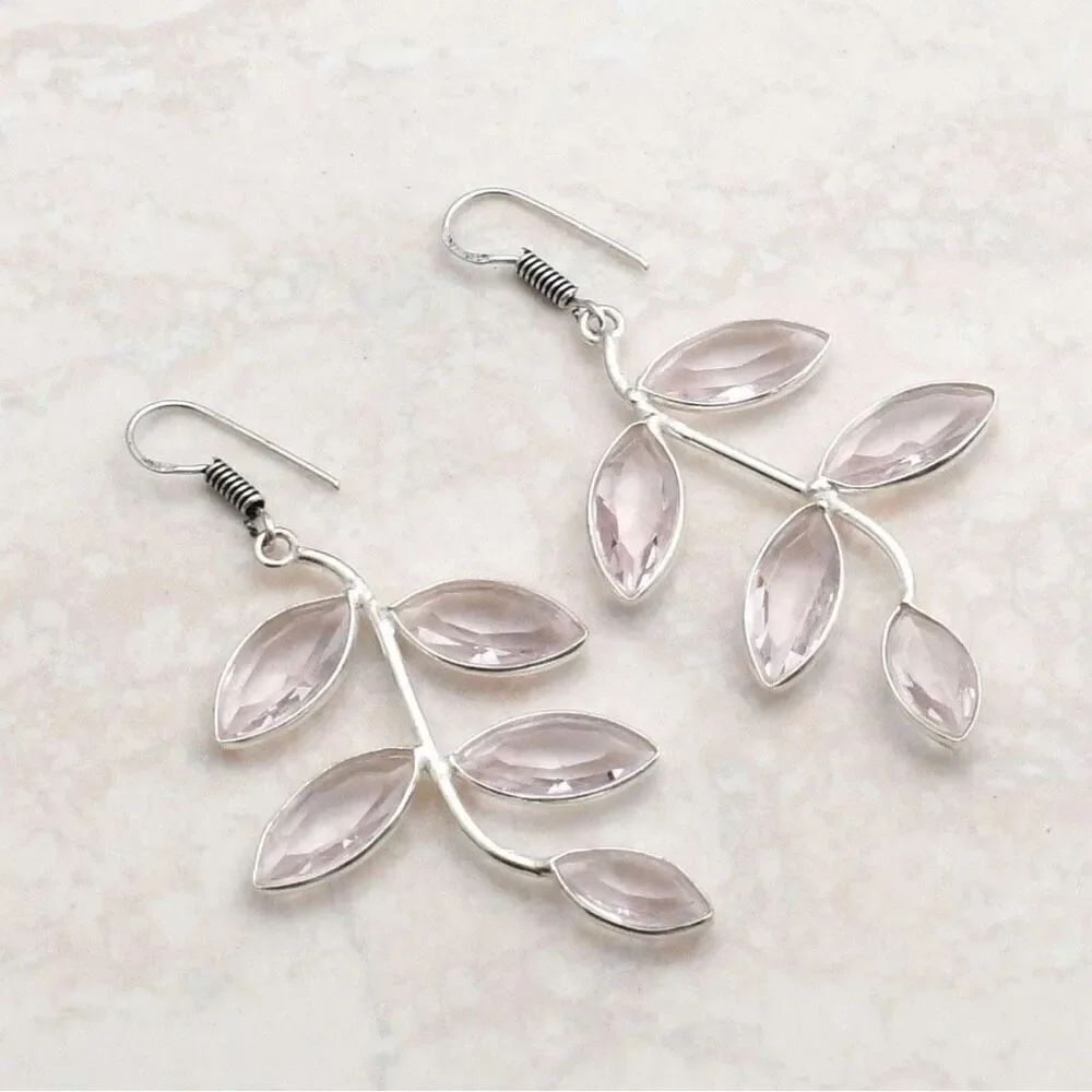 Elegant Marquise Pink Topaz Simulant Dangle Silver Earrings Sparkle With Grace